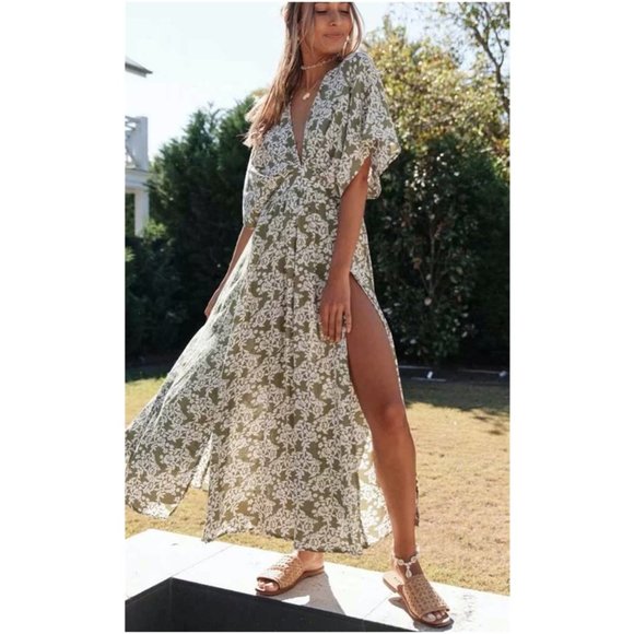 Boho Chic Gypsy Floral Print Maxi Dress - Picture 1 of 9